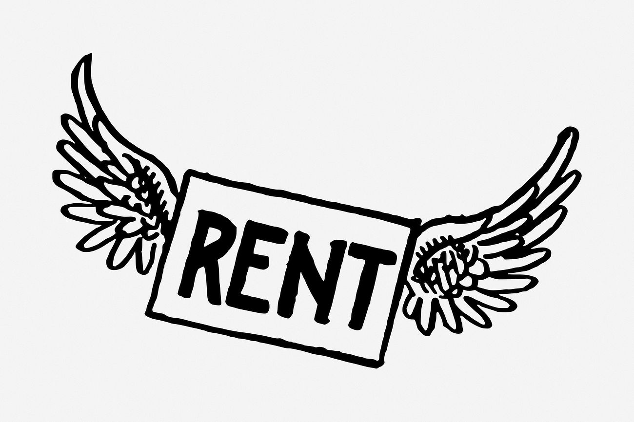 Flying rent sign drawing, vintage
